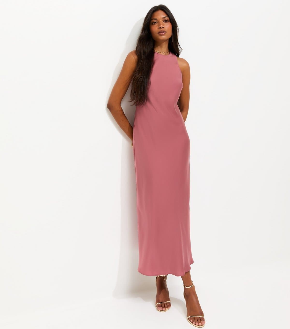 New Look Women's Pink Satin High Neck Maxi Dress New Look