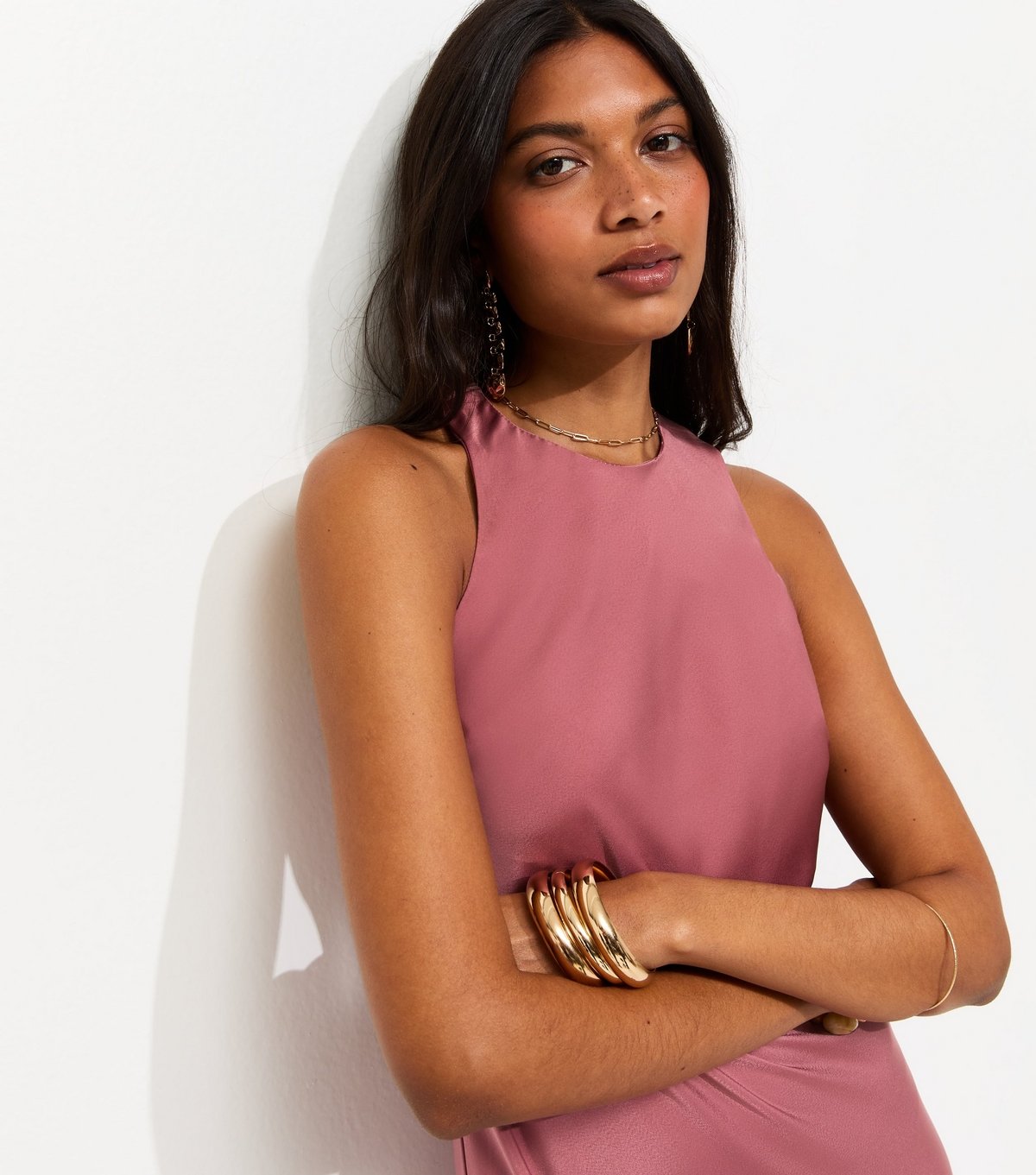 New Look Women's Pink Satin High Neck Maxi Dress New Look - 3