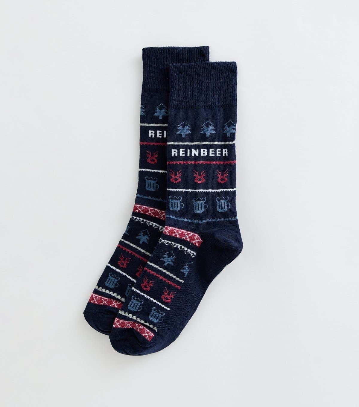 New Look Men's Navy Cotton Rich Christmas Fair Isle Reinbeer Slogan Ankle Socks New Look