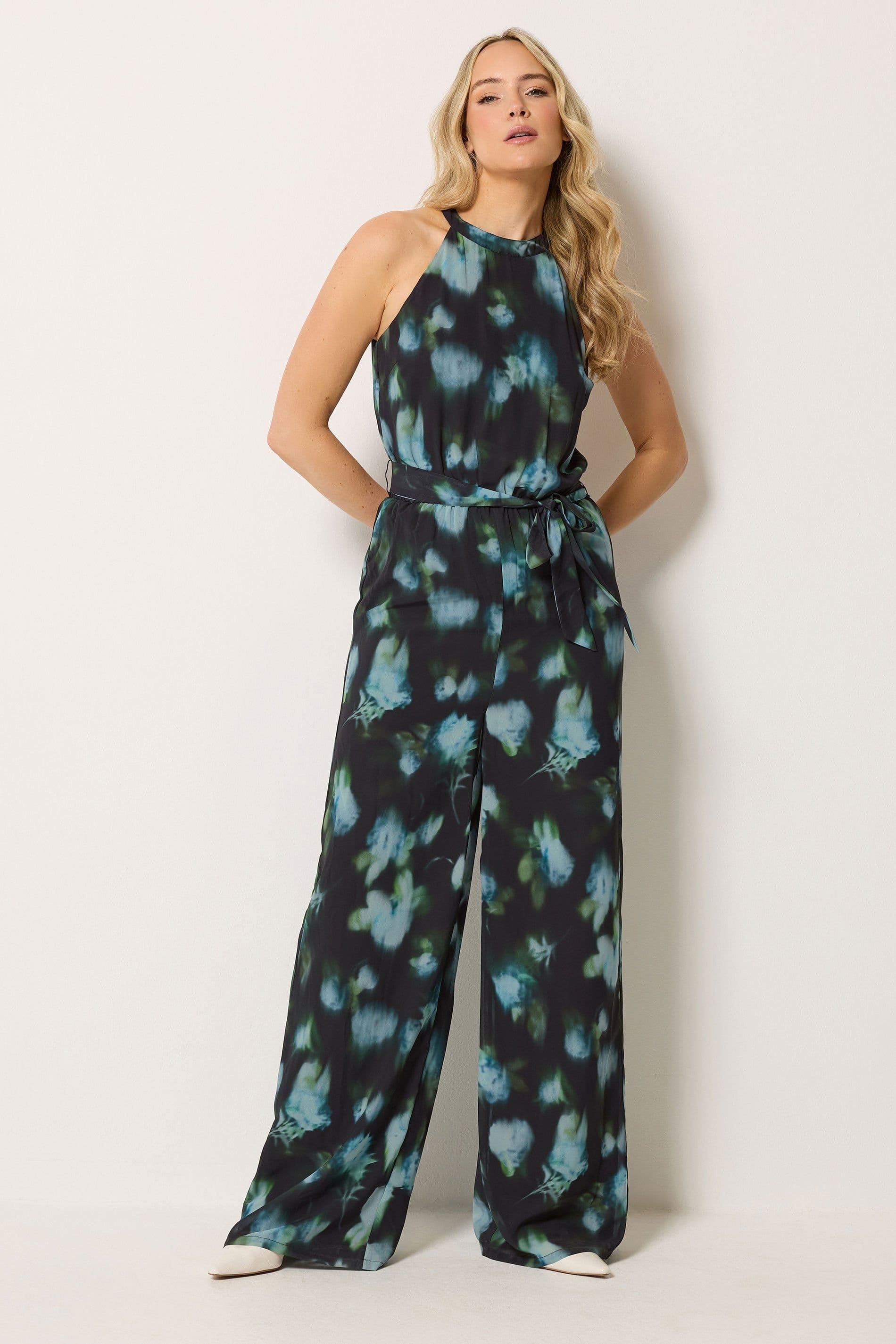 Long Tall Sally Black Floral Halterneck Jumpsuit for Tall Women