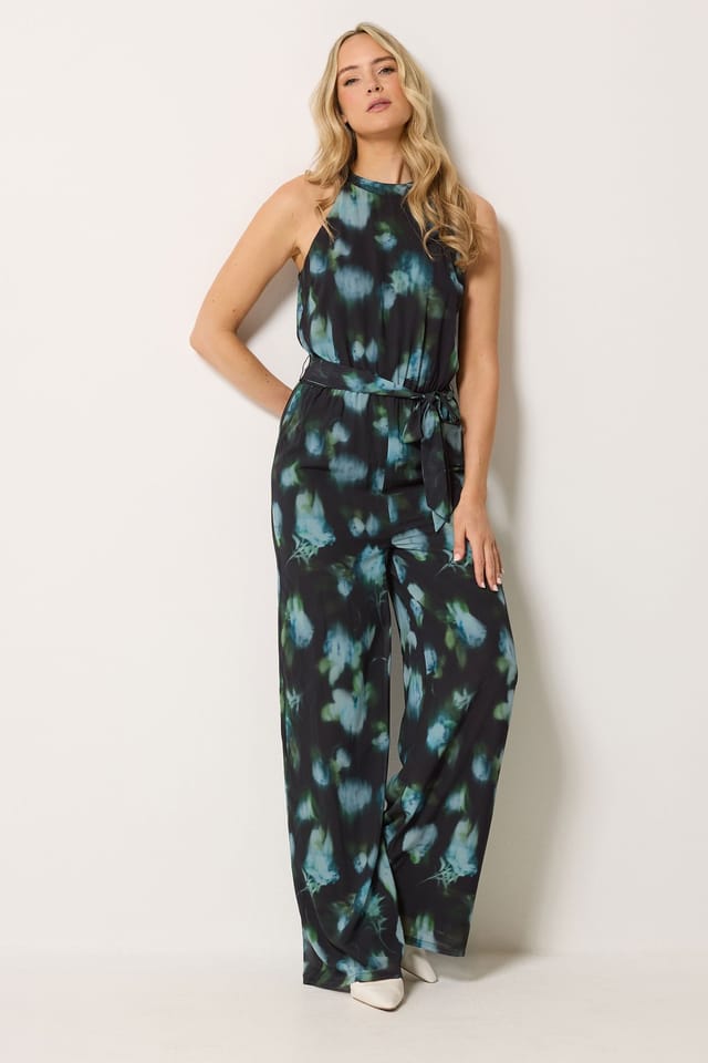 Long Tall Sally Long Tall Sally Women's Tall Floral Halterneck Jumpsuit in Black - 3