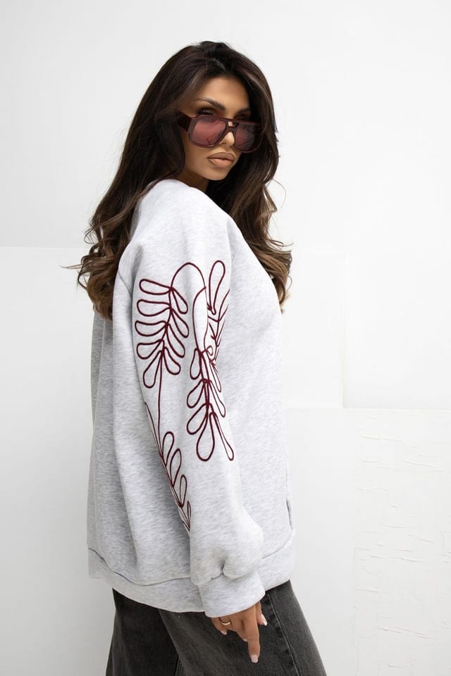 Love Lace Love Lace Women's Embroidered Sleeve Cotton Elastane Sweatshirt in Grey - 3