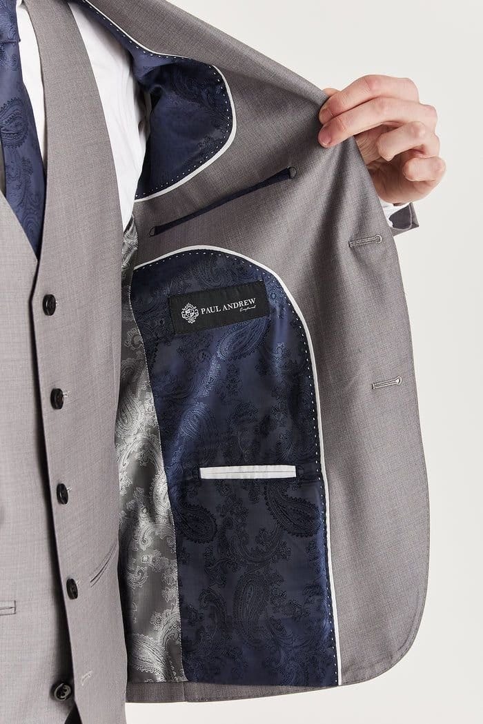 Paul Andrew Paul Andrew Men's Edward 3 Piece Suit Classic Stitch Wedding Summer Prom Dress in Grey - 4