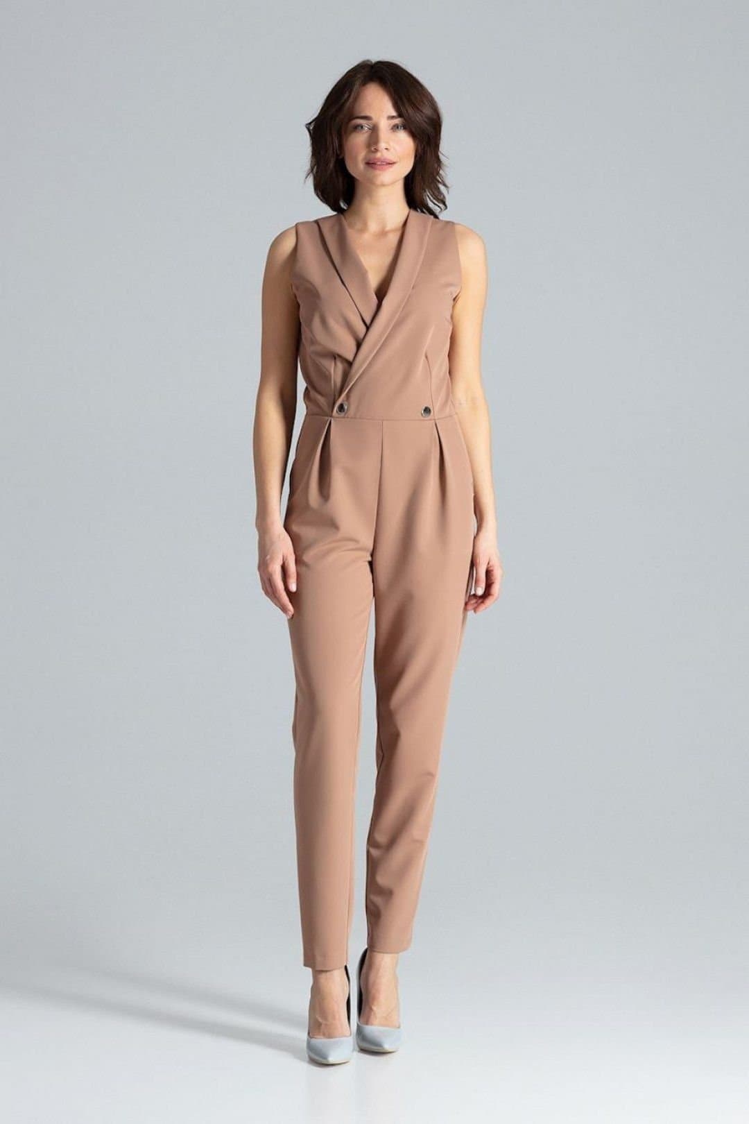 Love Lace Love Lace Women's Classic Sleeveless Jumpsuit with Envelope Neckline in Brown