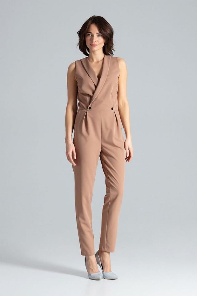 Love Lace Love Lace Women's Classic Sleeveless Jumpsuit with Envelope Neckline in Brown - 2