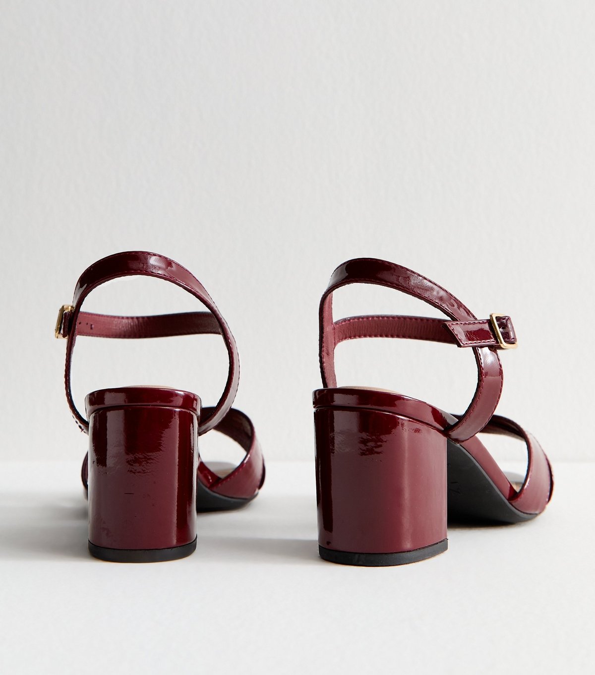 New Look Women's Wide Fit Dark Burgundy Faux Patent Leather Block Heel Sandals Vegan New Look - 4
