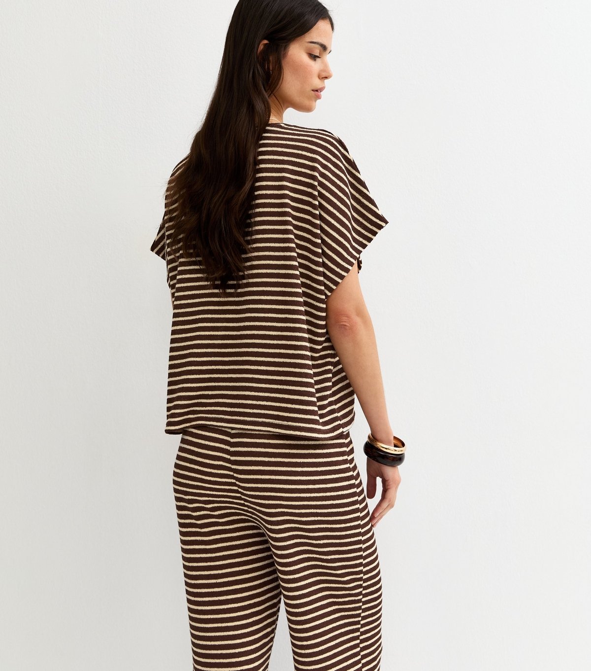 New Look Women's Brown Textured Soft Touch Stripe Top New Look - 4