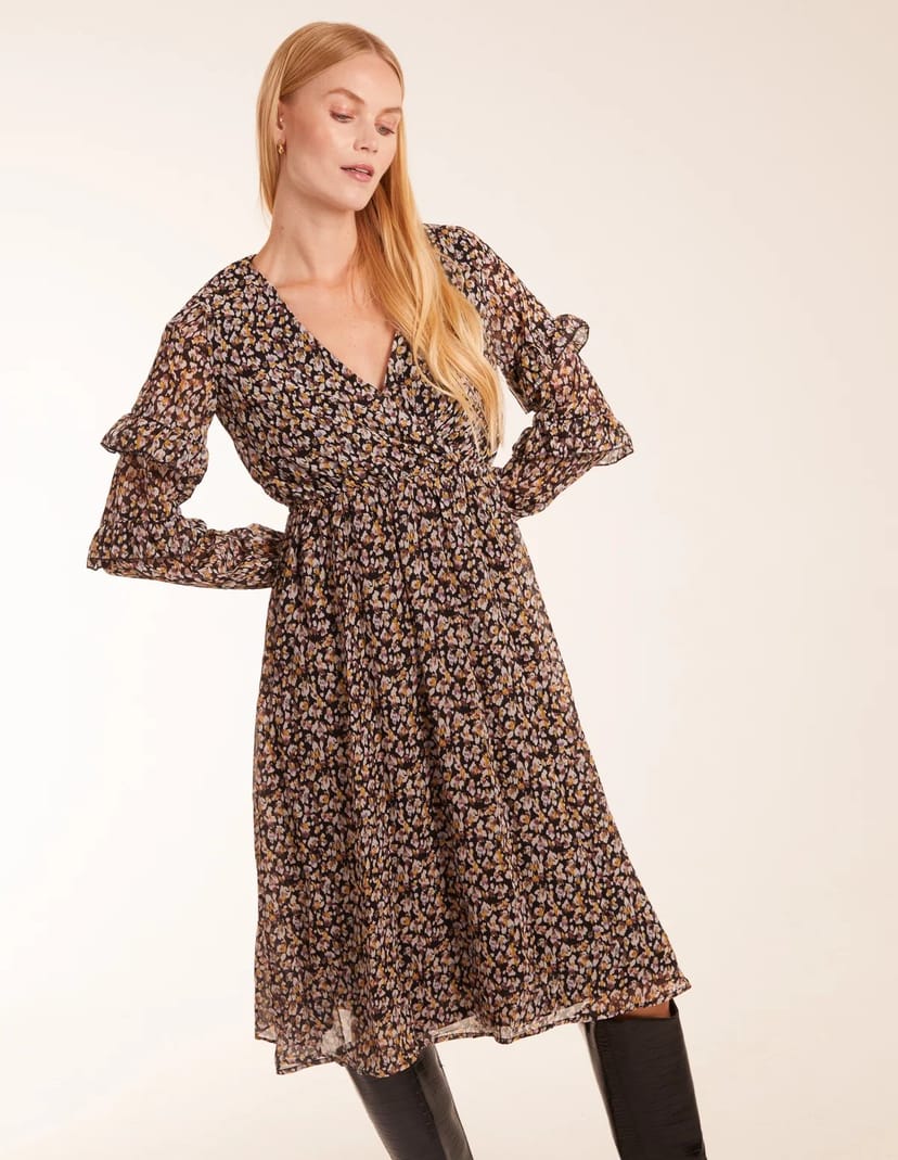 Blue Vanilla V Neck Frill Sleeve Wrap Midi Dress - 1