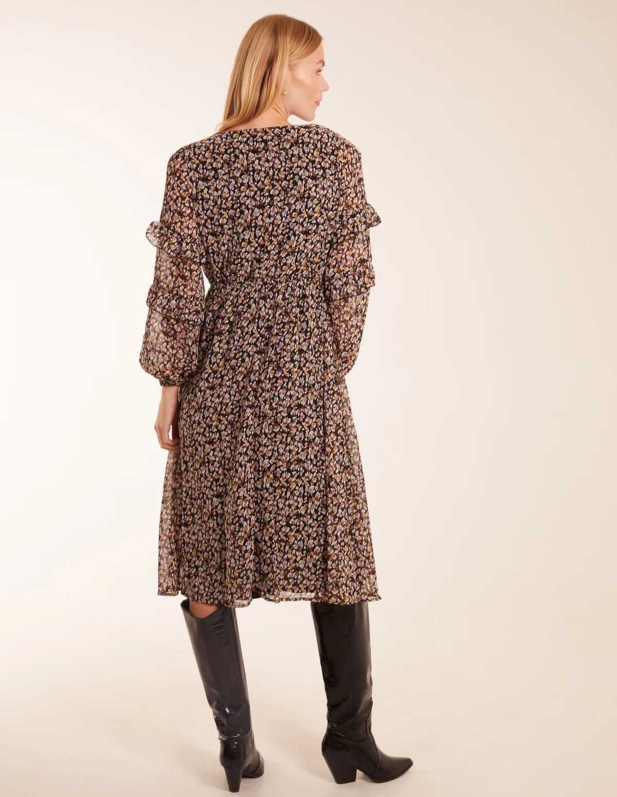 Blue Vanilla V Neck Frill Sleeve Wrap Midi Dress - 4