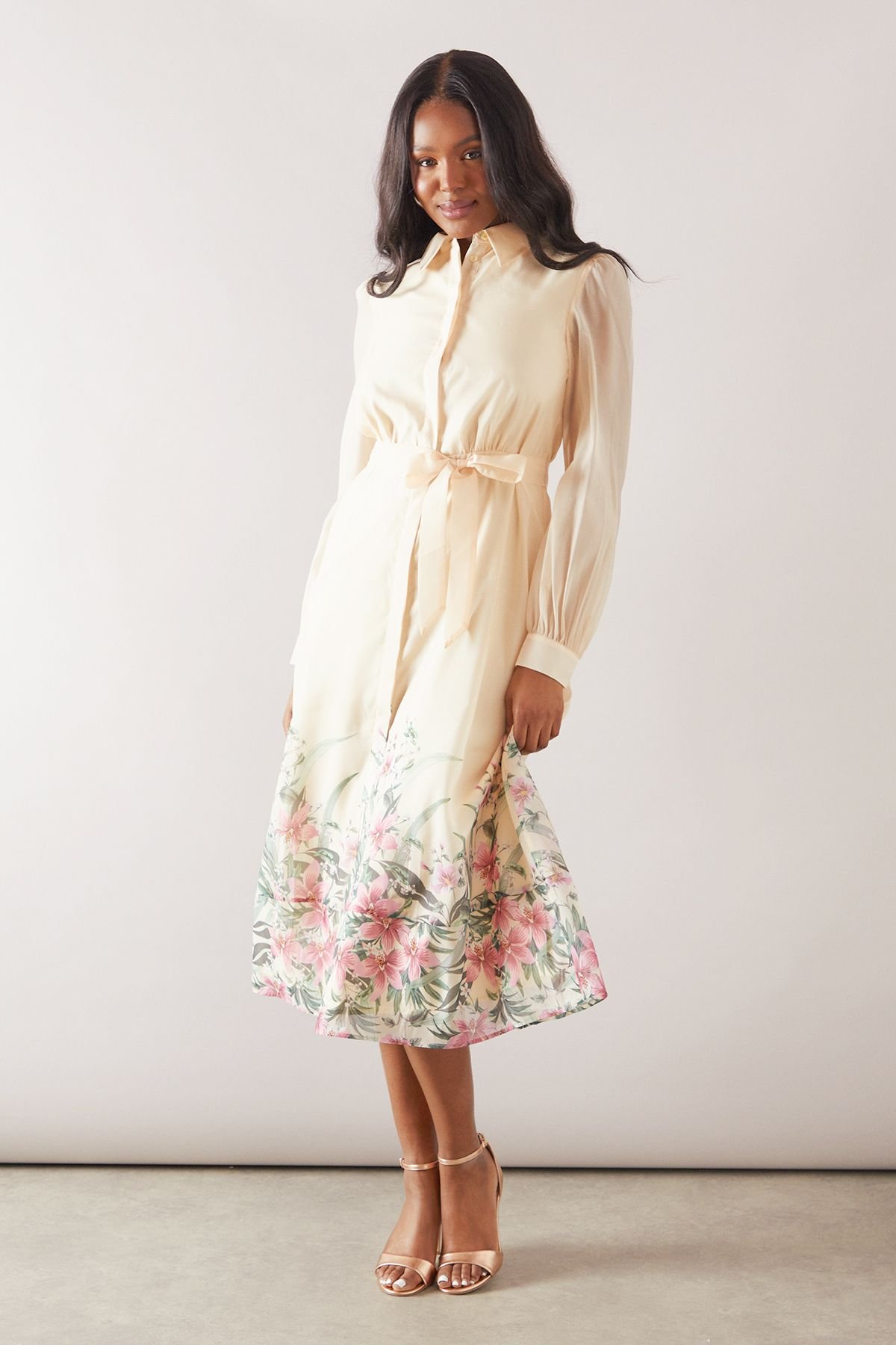 Wallis Wallis Women's Floral Organza Belted Shirt Dress in Yellow - 2