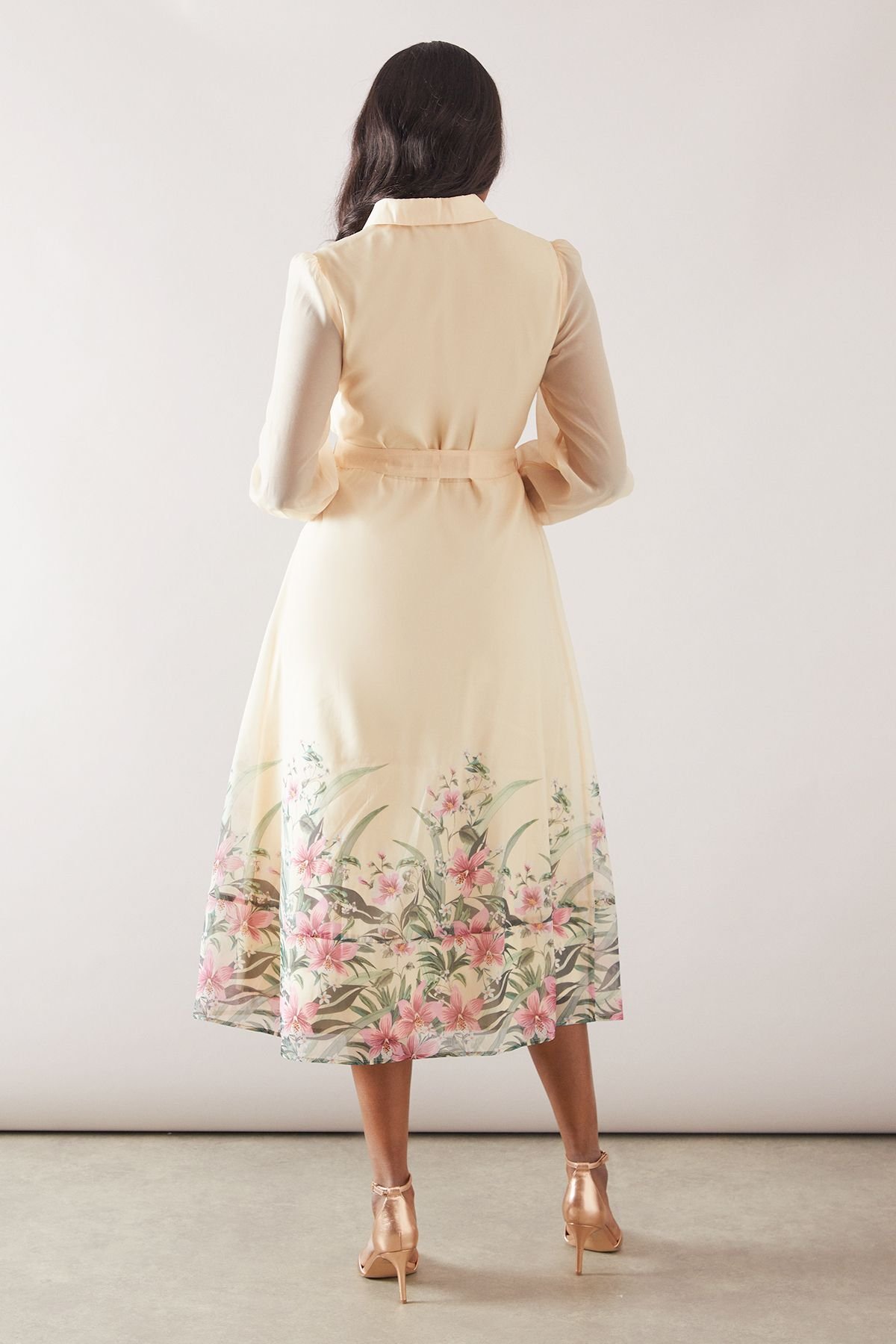 Wallis Wallis Women's Floral Organza Belted Shirt Dress in Yellow - 3