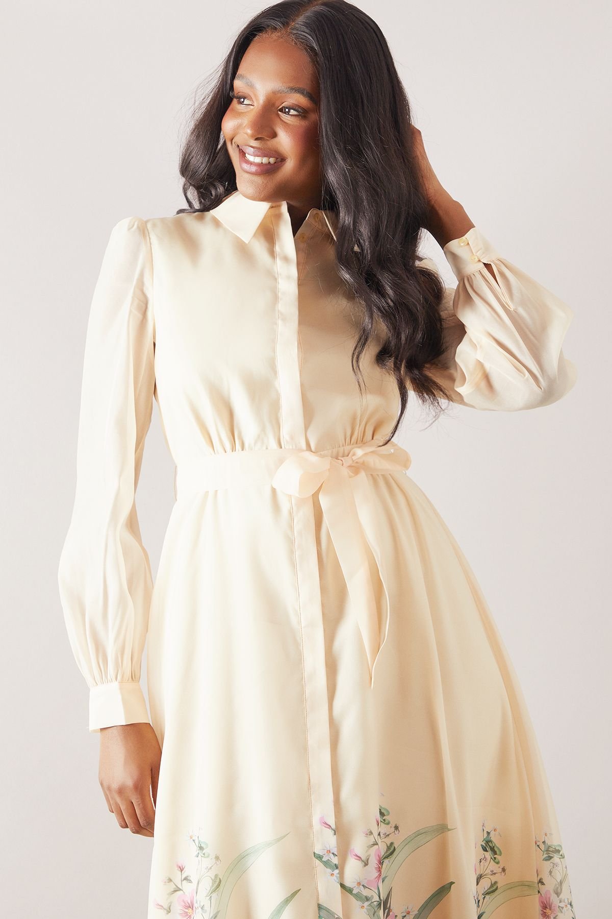 Wallis Wallis Women's Floral Organza Belted Shirt Dress in Yellow - 4