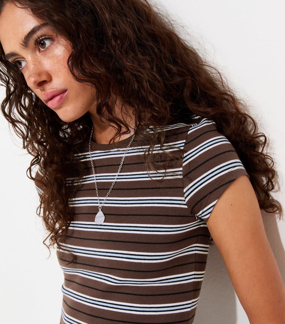New Look New Look Brown Striped Baby Tee T-Shirt
