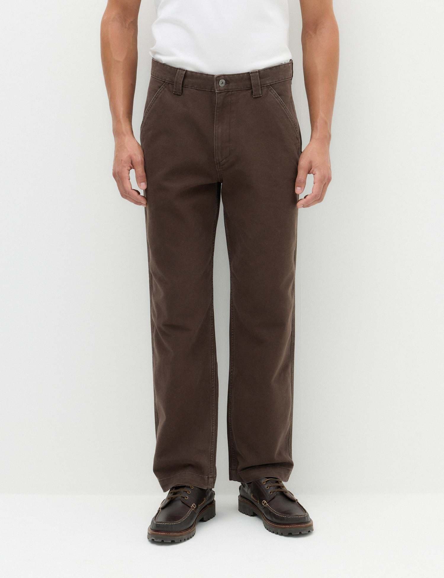 Marks & Spencer M&S Loose Fit Pure Cotton Utility Trousers Chocolate