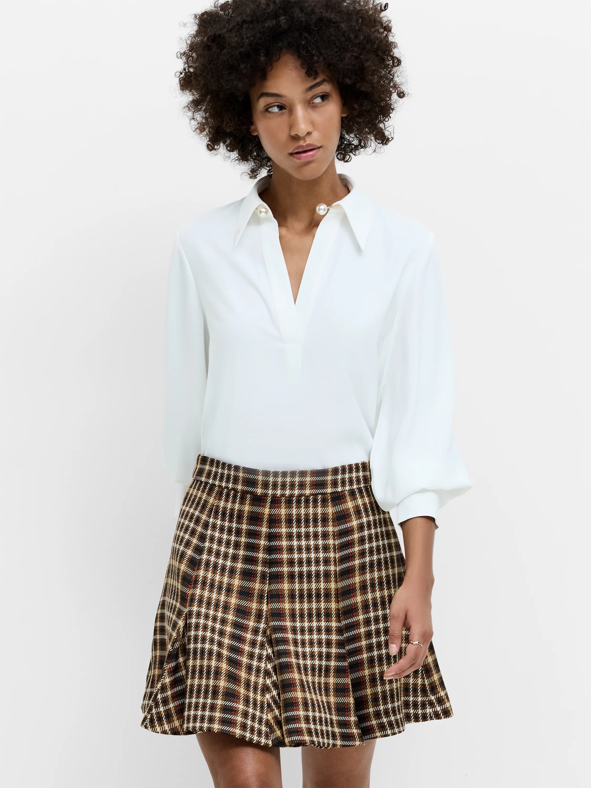 French Connection Arezzo White Pearl Trim Shirt Winter White