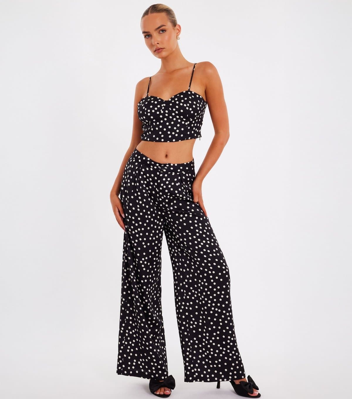 Quiz Women's Black Polka Dot Wide Leg Trouser Quiz New Look