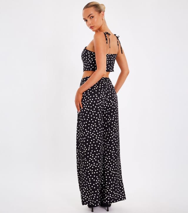Quiz Women's Black Polka Dot Wide Leg Trouser Quiz New Look - 3