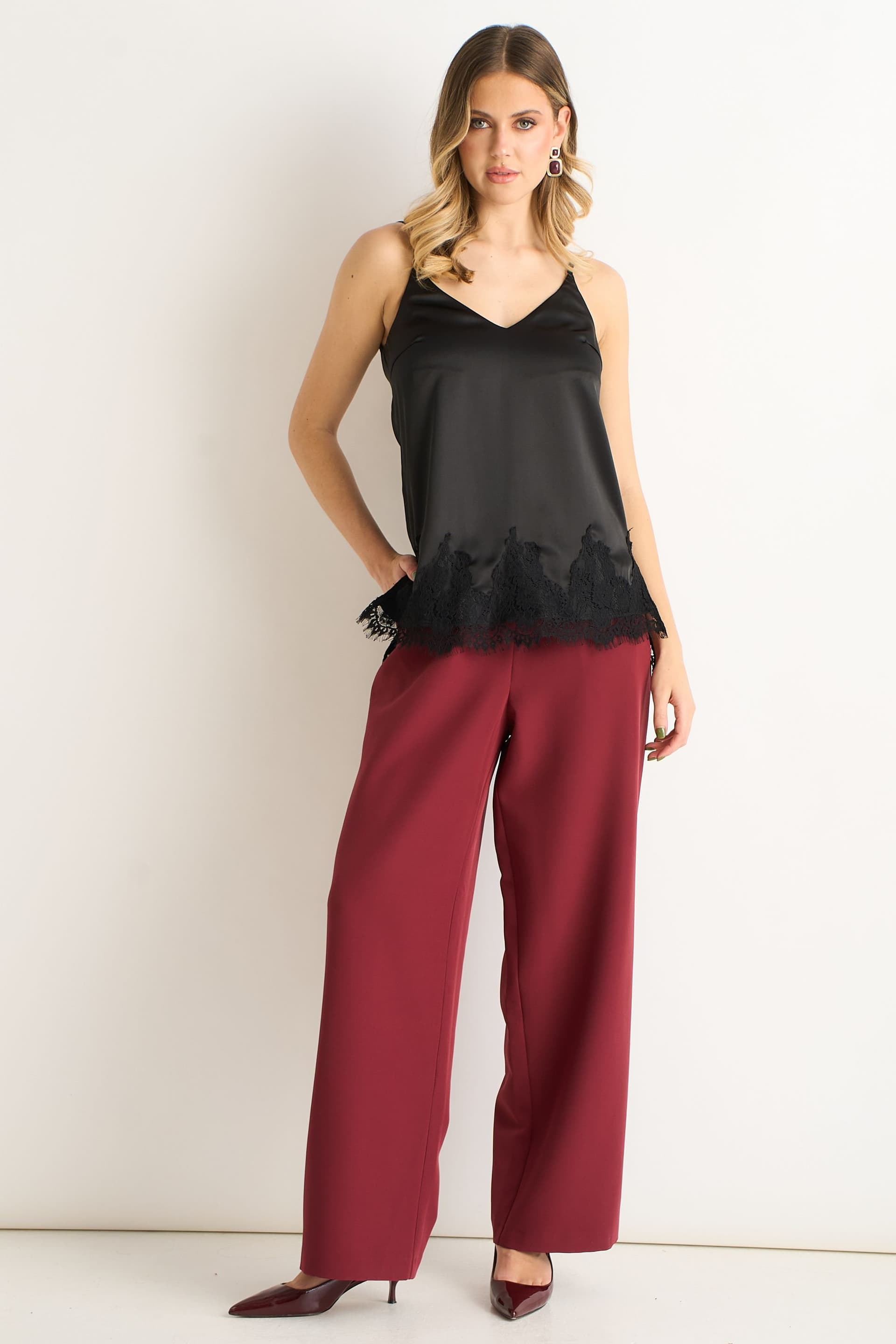 Gini London Gini London Black Lace Trim Satin Cami Top