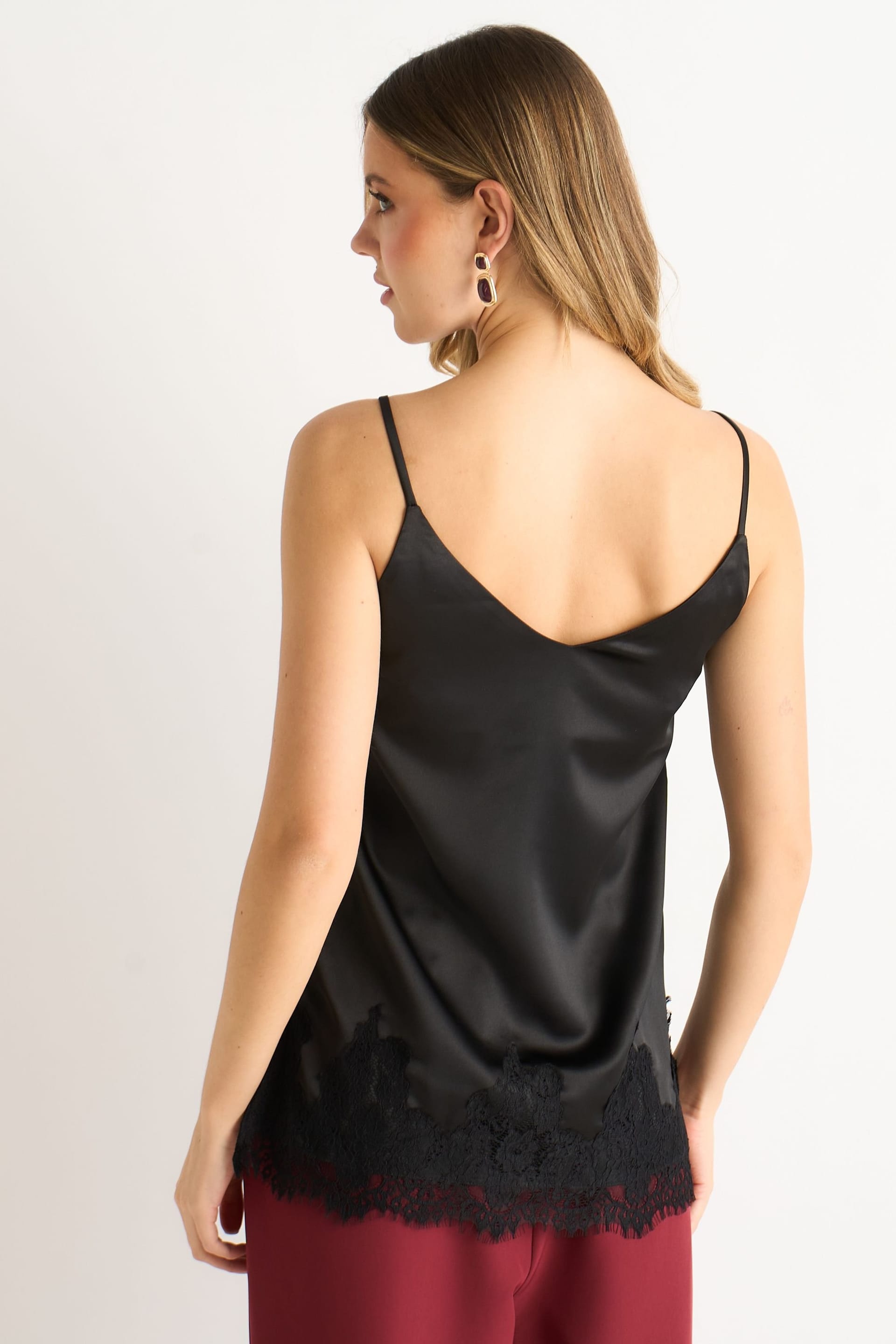 Gini London Gini London Women's Black Lace Trim Satin Cami Top - 4