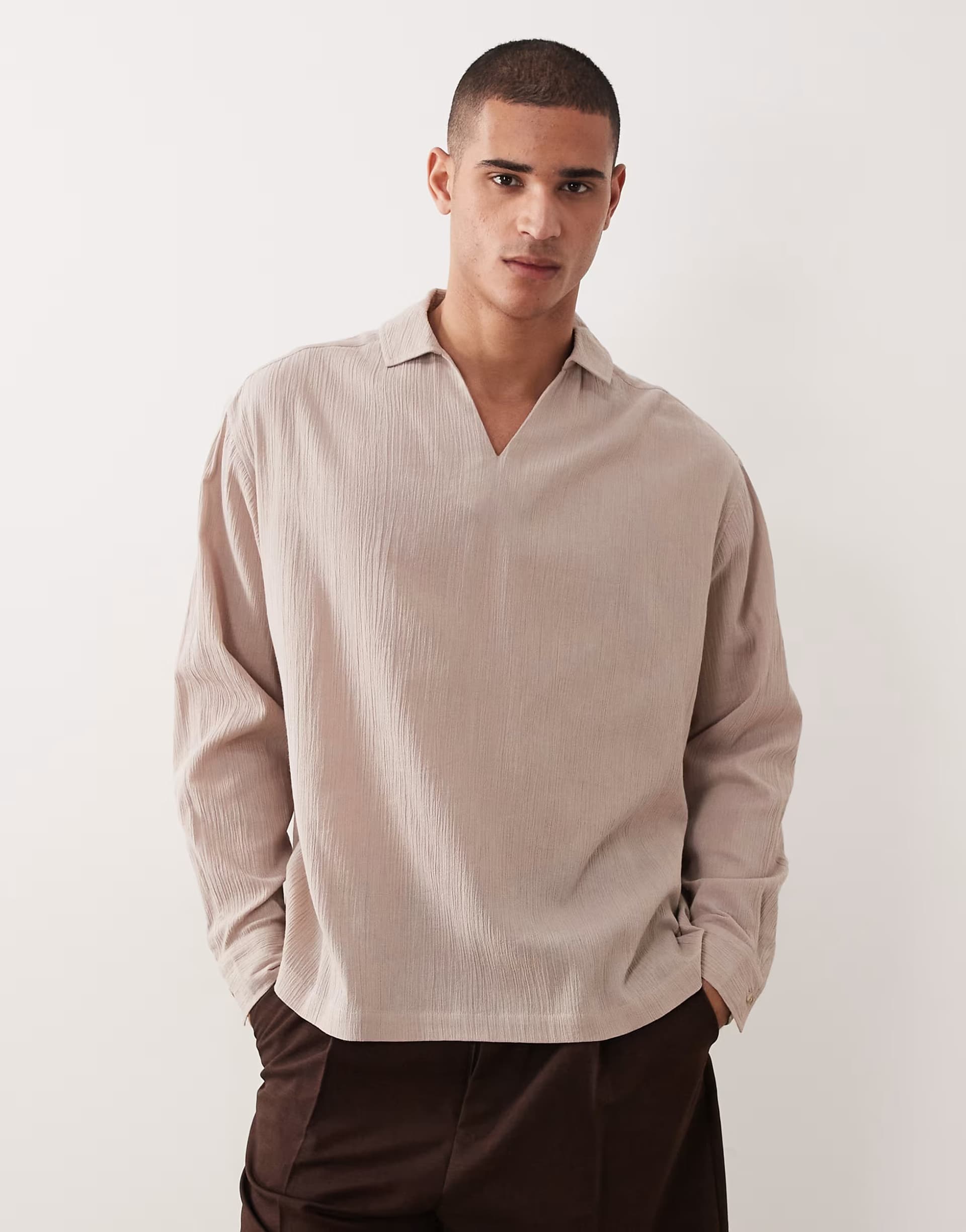 ASOS ASOS DESIGN Oversized Crinkle Texture Shirt in Beige