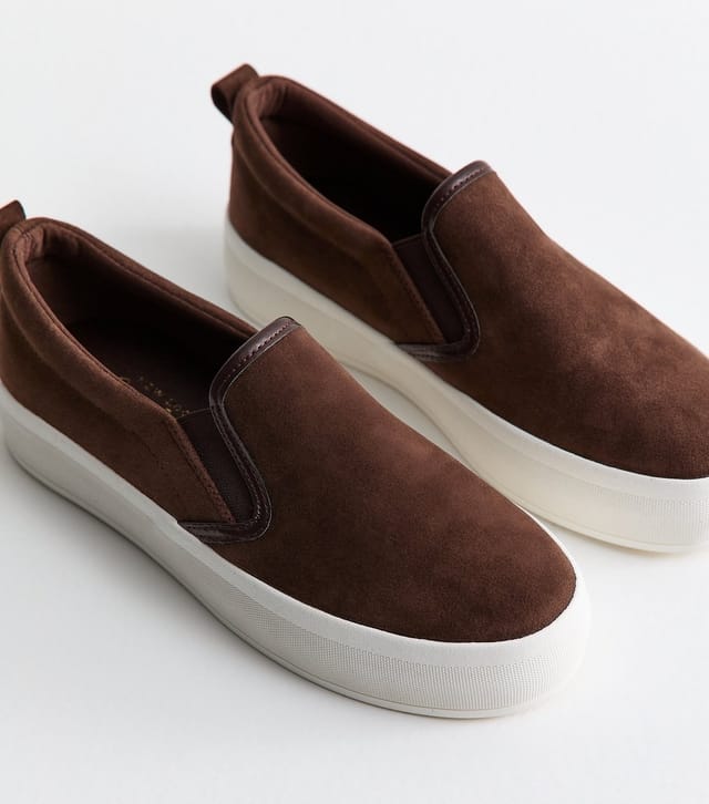 New Look Women's Brown Faux Suede Slip On Trainers Vegan New Look - 3