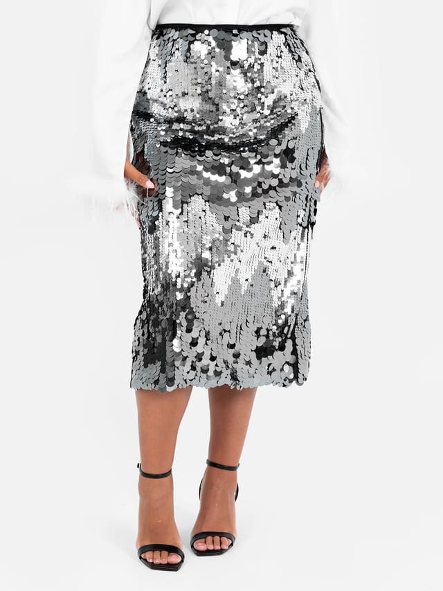 Lovedrobe Lovedrobe Women's Zig-Zag Sequin Midi Skirt in Grey - 2
