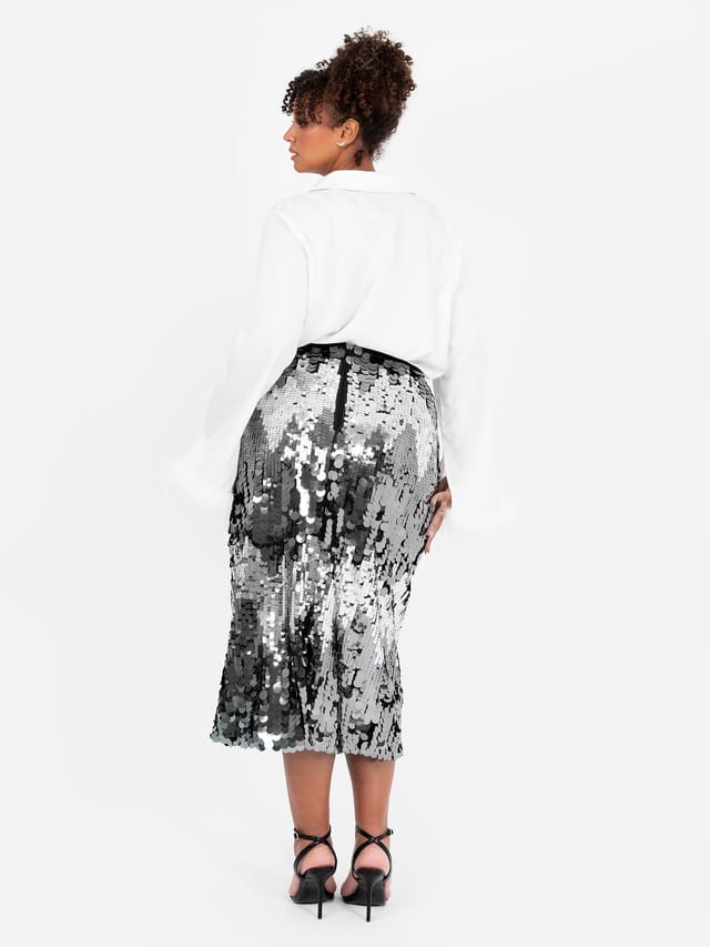 Lovedrobe Lovedrobe Women's Zig-Zag Sequin Midi Skirt in Grey - 3
