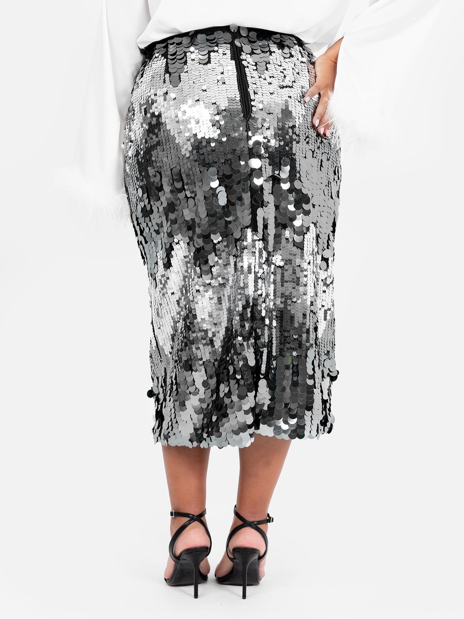 Lovedrobe Lovedrobe Women's Zig-Zag Sequin Midi Skirt in Grey - 4