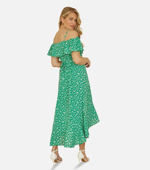 Yumi Women's Light Grey Floral Print Bardot Midi Dress Yumi New Look - 3