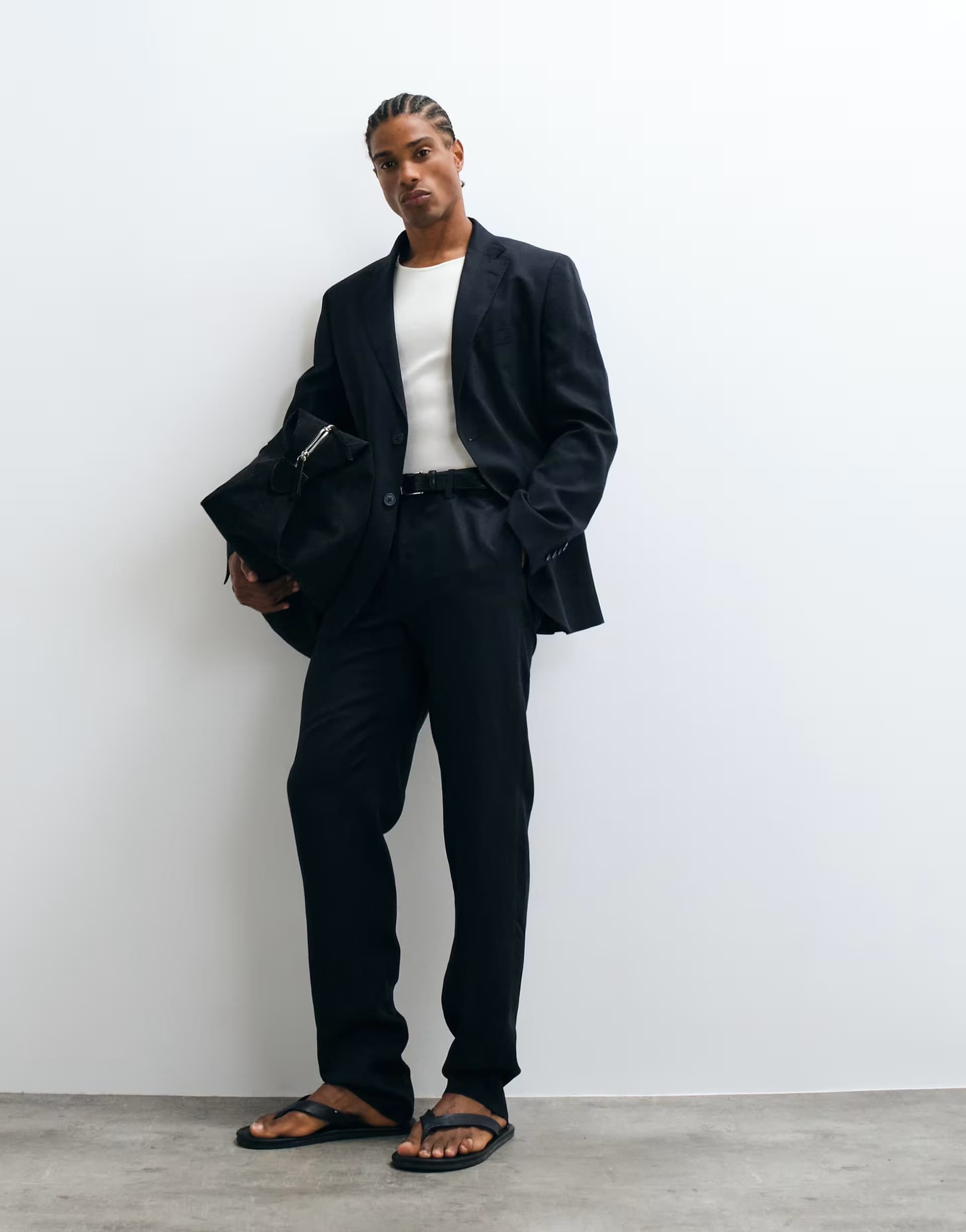 ASOS Mango Amalfi slim fit linen blend suit trouser co-ord in navy