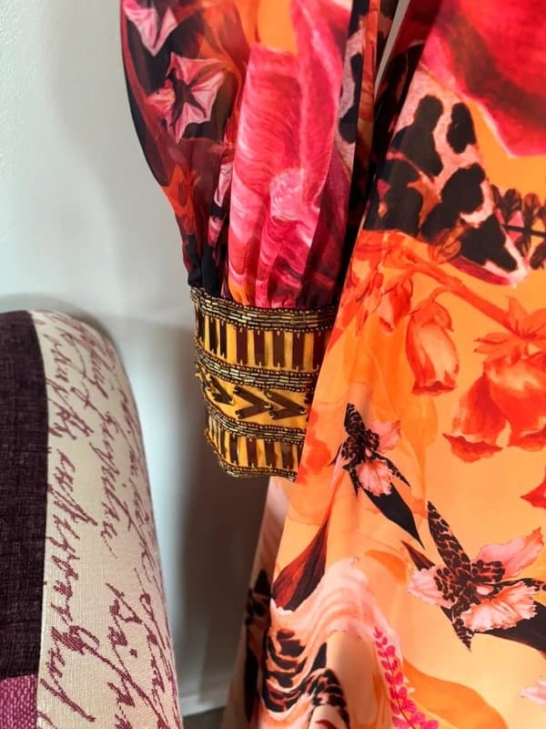 Karen Millen BNWT Karen Millen orange brown boho beaded placed floral midi dress - size 12-14