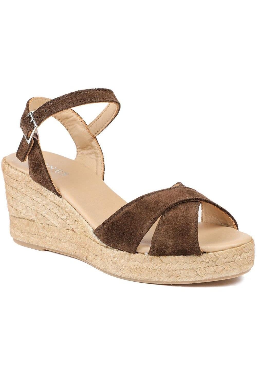 Jones Bootmaker Jones Bootmaker Women's Raelina Leather Wedged Espadrilles in Brown