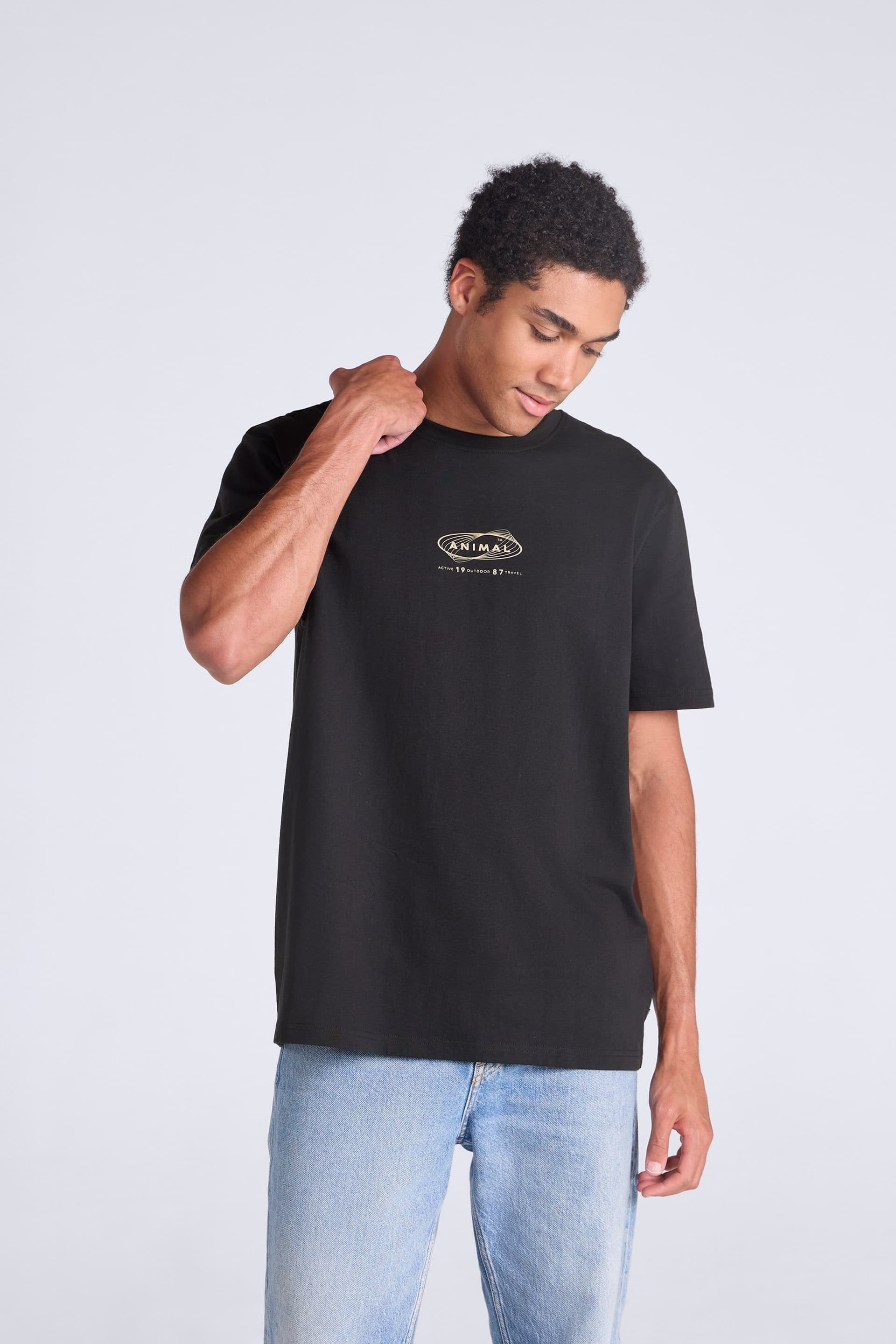 Animal Animal Men's 'Chase' Graphic Cotton Casual Short Sleeve Lightweight Top in Black