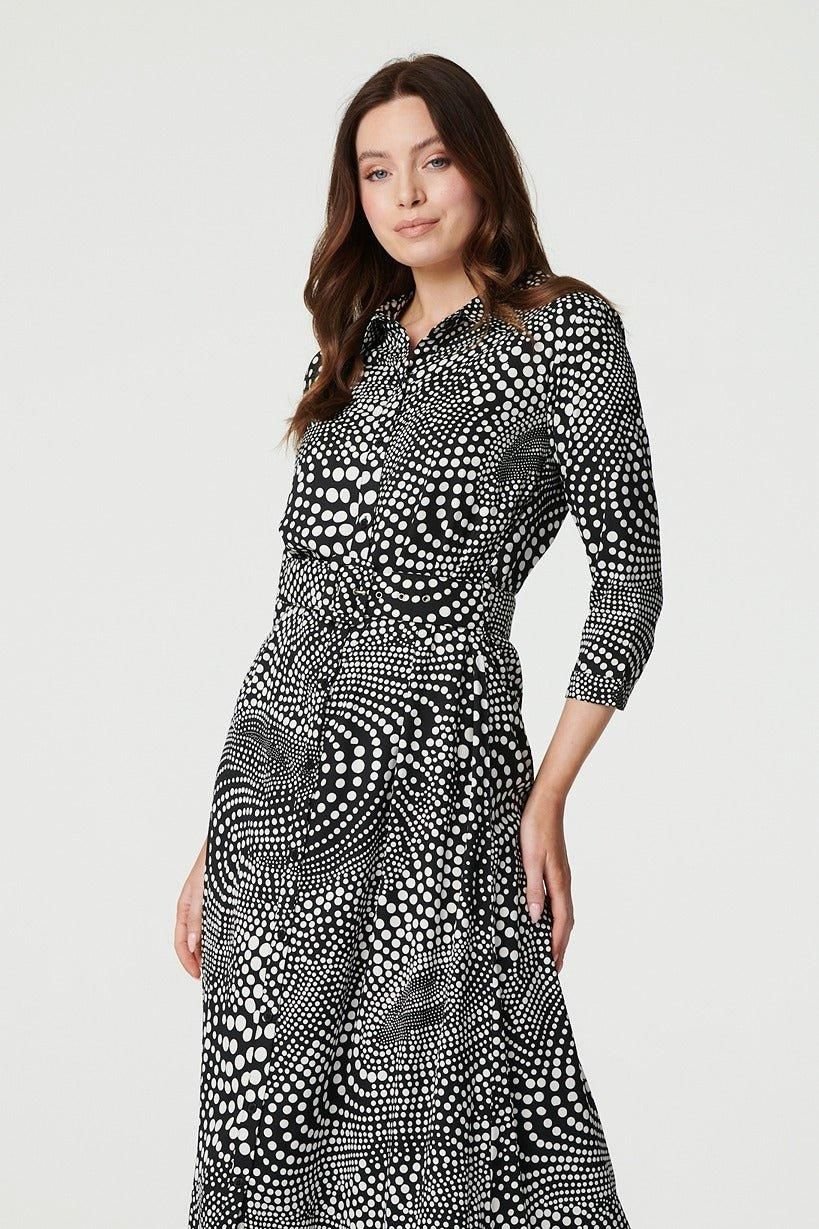 Izabel London Izabel London Women's Dotty Print 3/4 Sleeve Shirt Dress in Black - 2