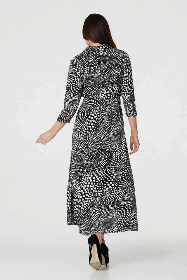 Izabel London Izabel London Women's Dotty Print 3/4 Sleeve Shirt Dress in Black - 3