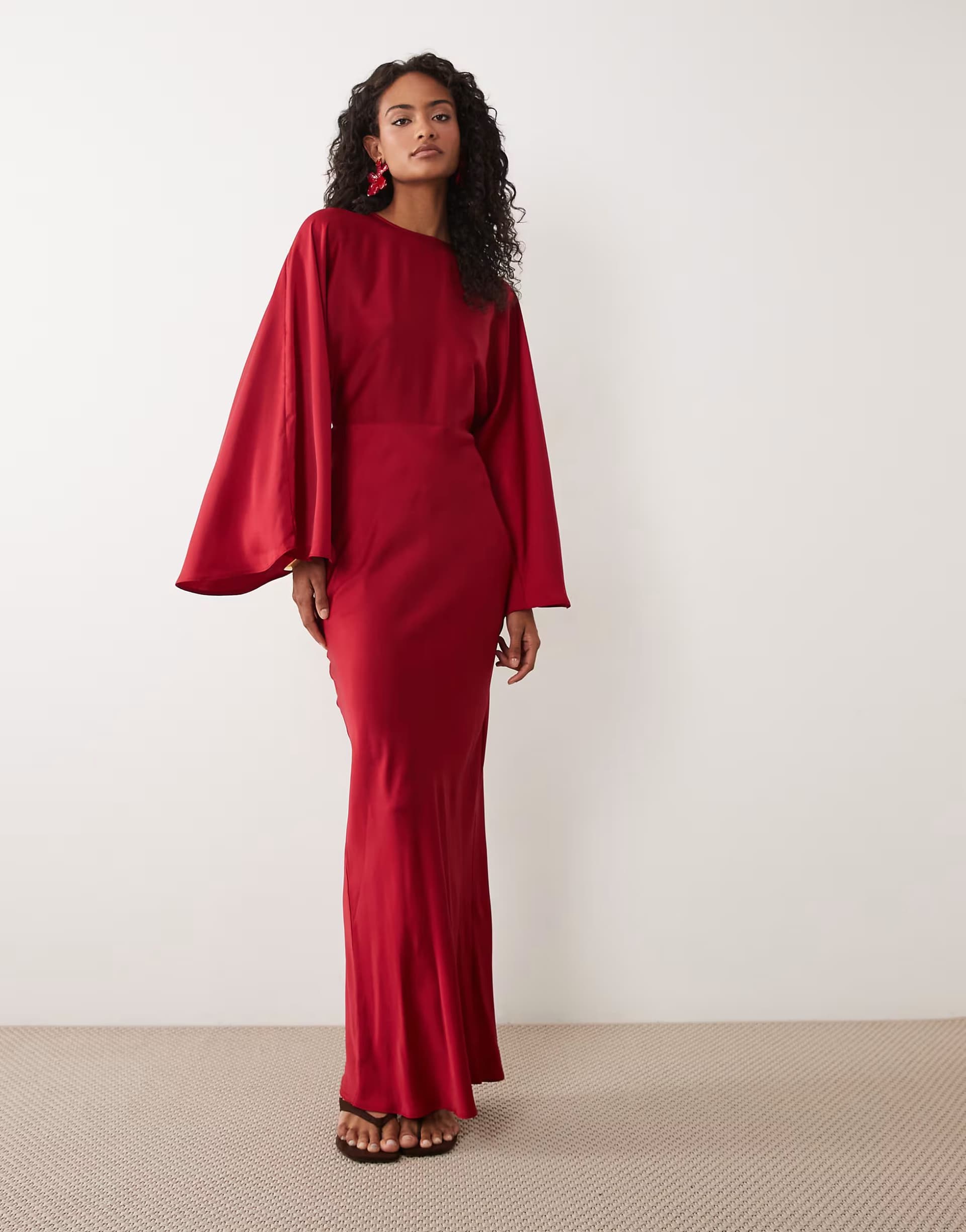ASOS ASOS DESIGN matte satin batwing bias waisted maxi dress in red