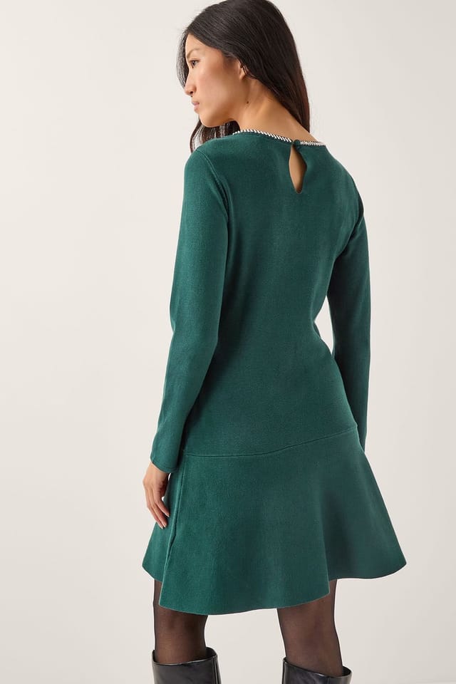 Monsoon Monsoon Women's Brit Sparkle Bow Knit Dress Teal - 2