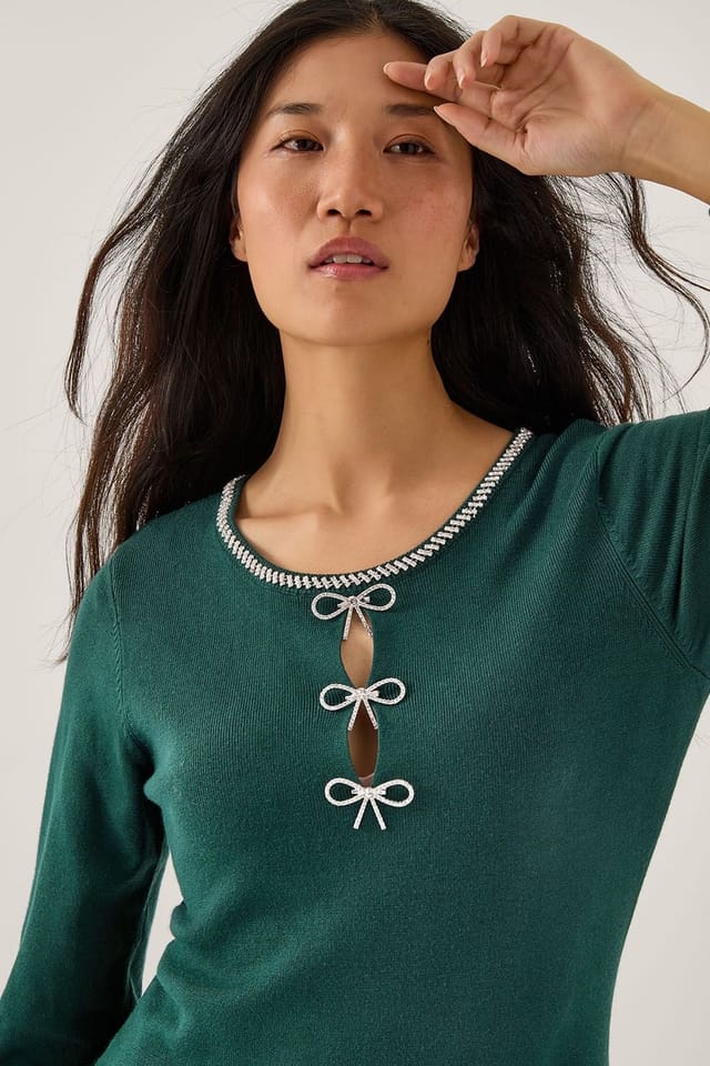 Monsoon Monsoon Women's Brit Sparkle Bow Knit Dress Teal - 3