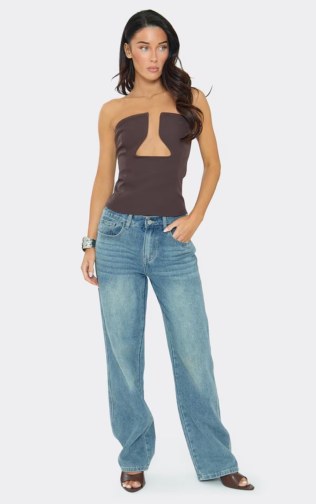 EGO Bandeau Cut Out Front Corset Top In Brown, Women's Size UK 6