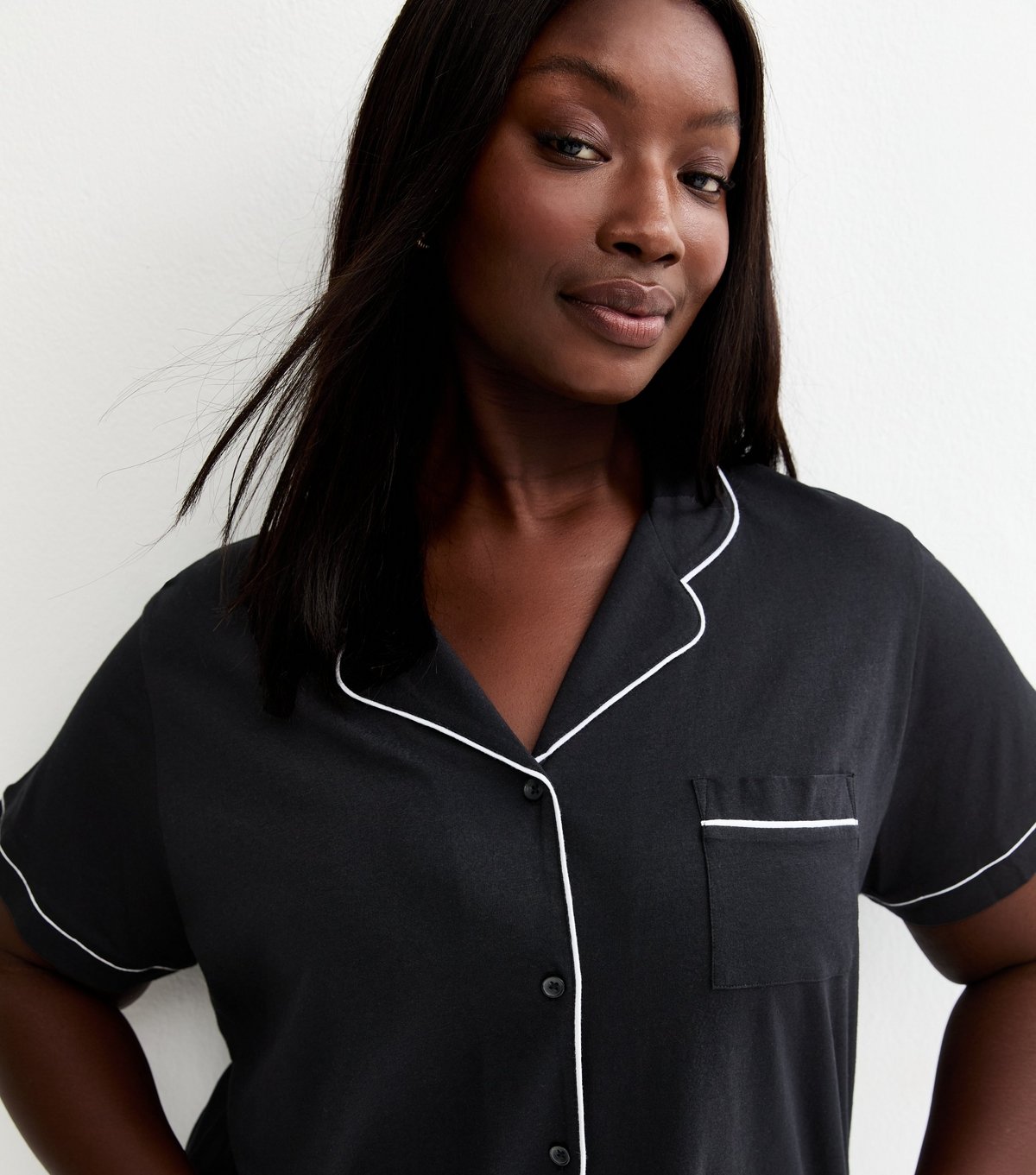 New Look Women's Plus Size Black Jersey Revere Collar Pyjama Set Curves New Look - 3