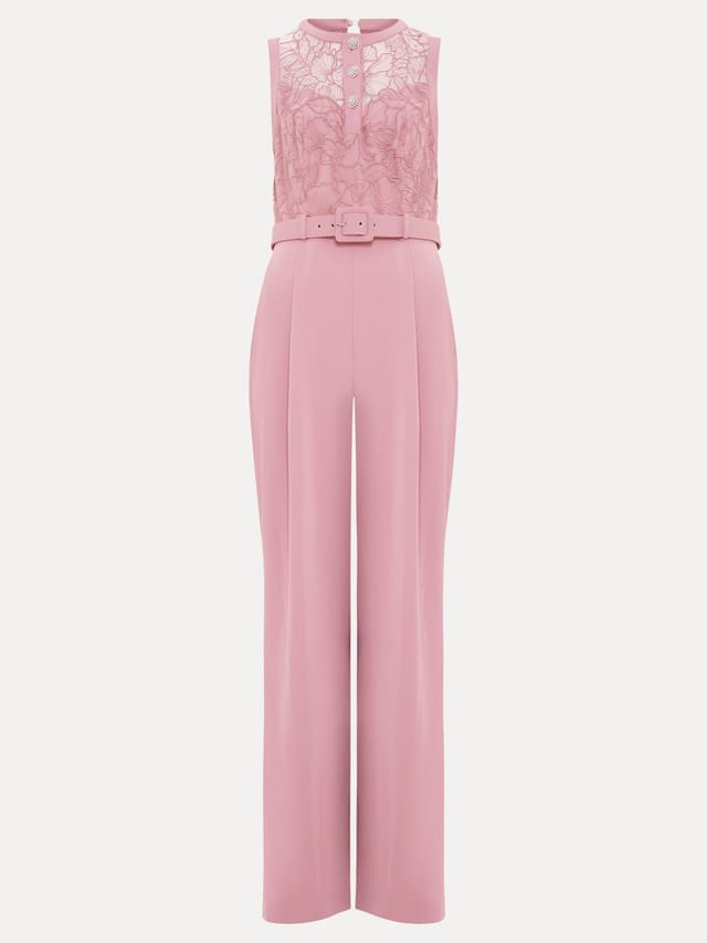 Phase Eight Phase Eight Women's Ivanna Lace Bodice Belted Jumpsuit in Dusty Pink - 2