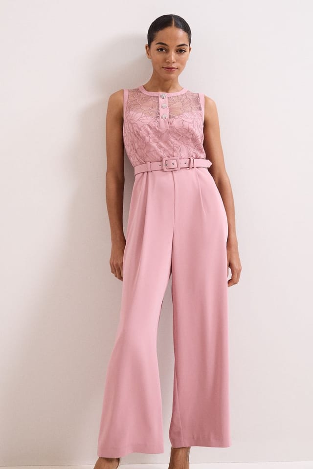 Phase Eight Phase Eight Women's Ivanna Lace Bodice Belted Jumpsuit in Dusty Pink - 3