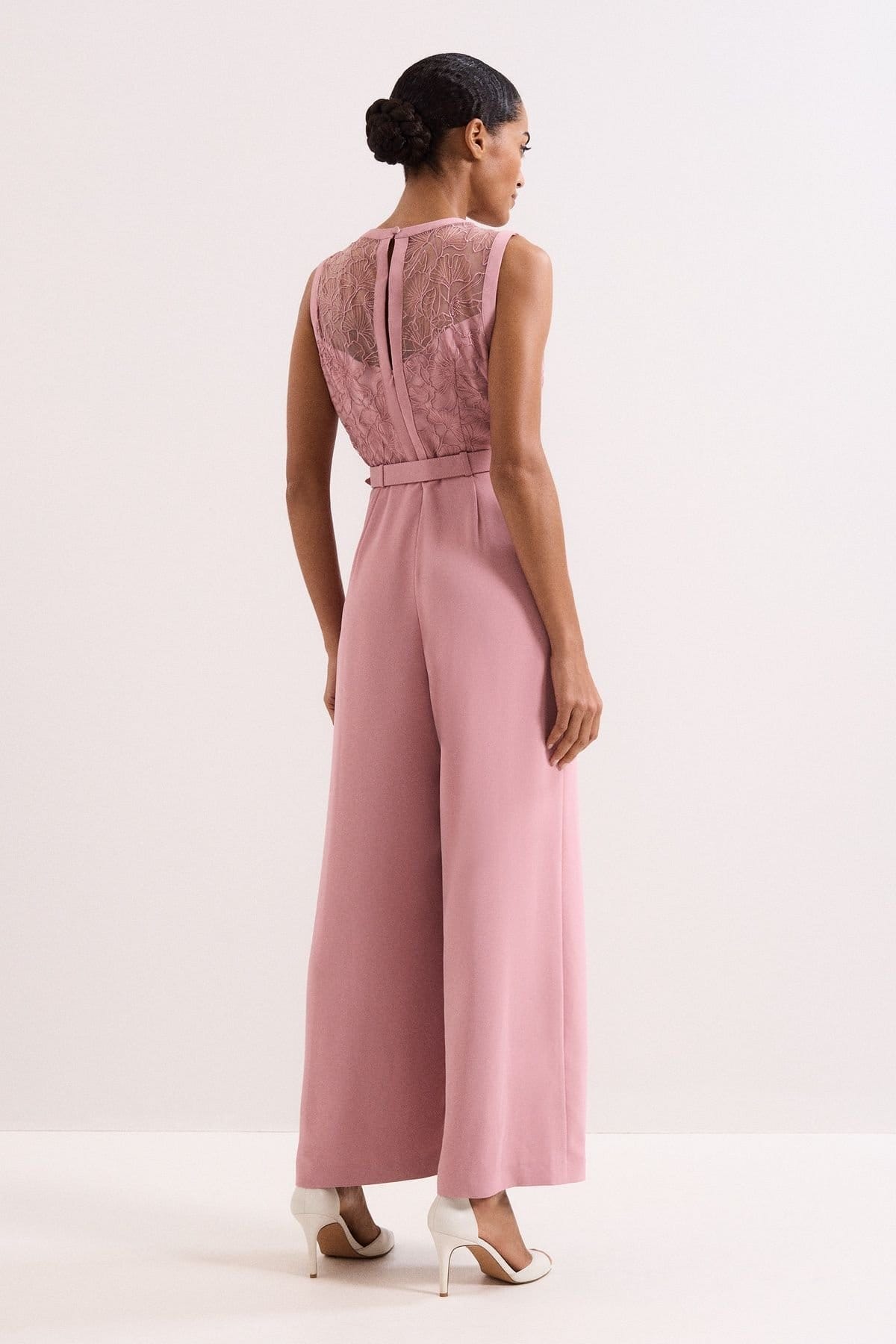 Phase Eight Phase Eight Women's Ivanna Lace Bodice Belted Jumpsuit in Dusty Pink - 4