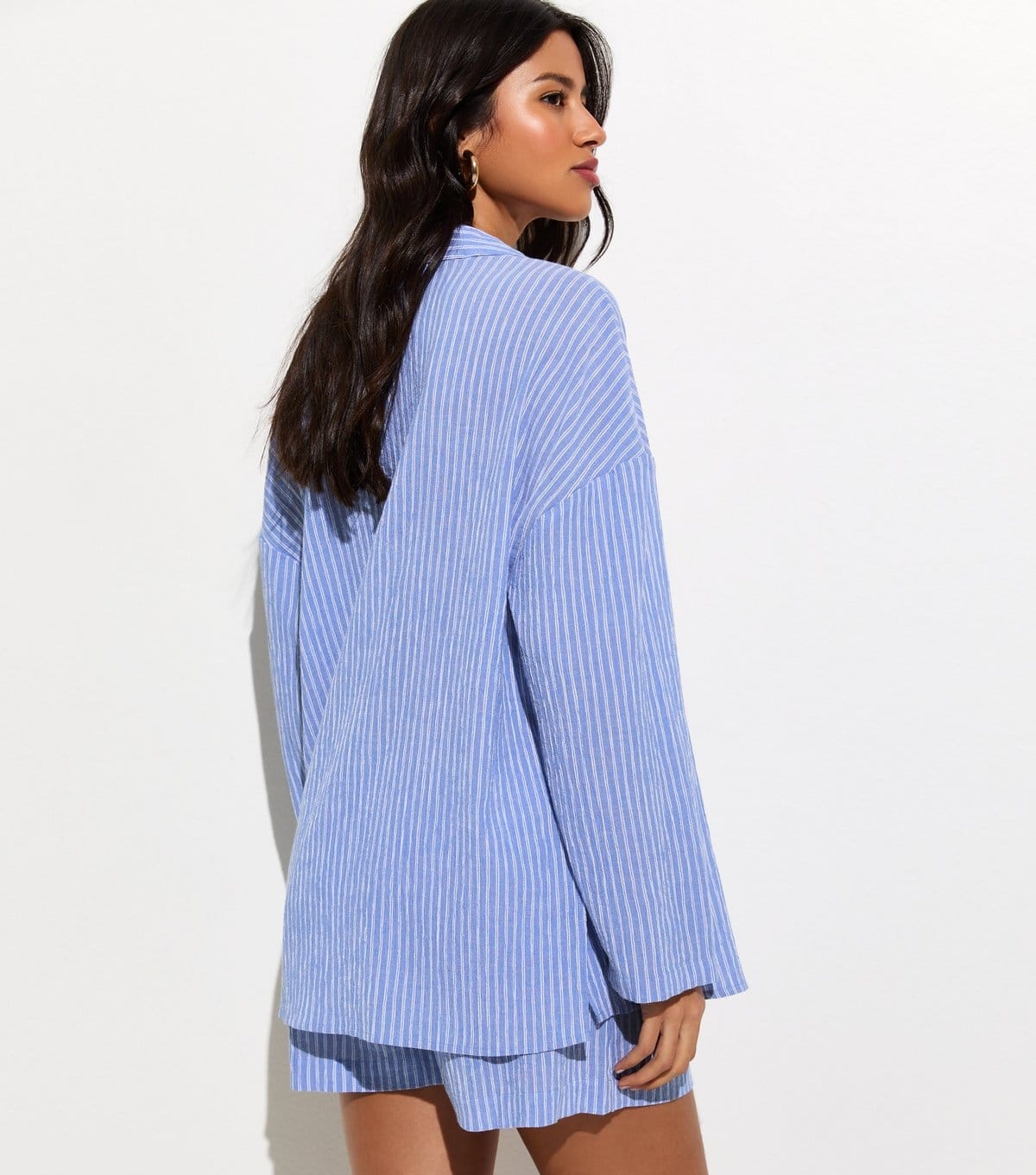 New Look Women's Blue Striped Oversized Long Sleeve Beach Shirt New Look - 4