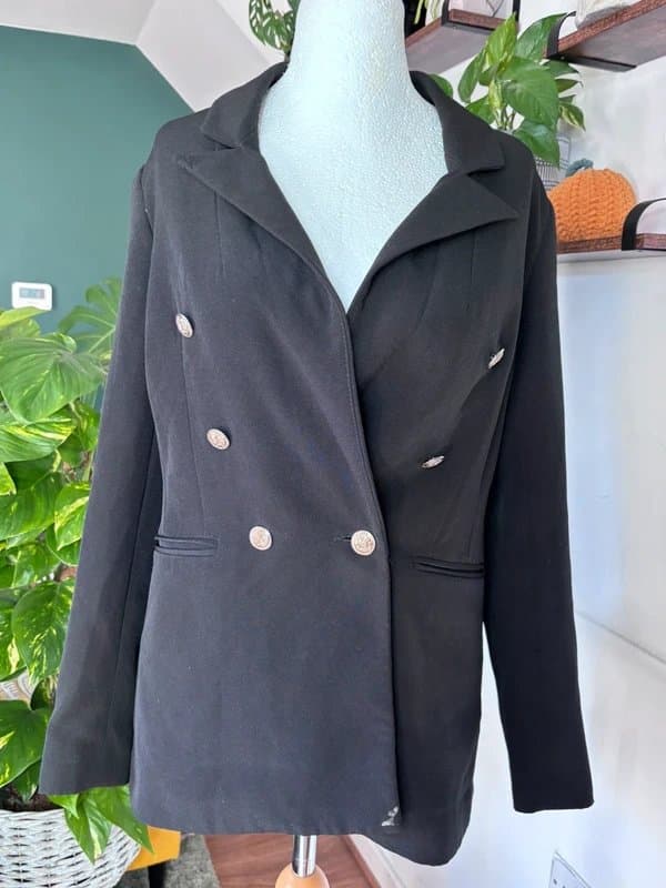 Very Very Black Double-Breasted Blazer – Size 12 UK