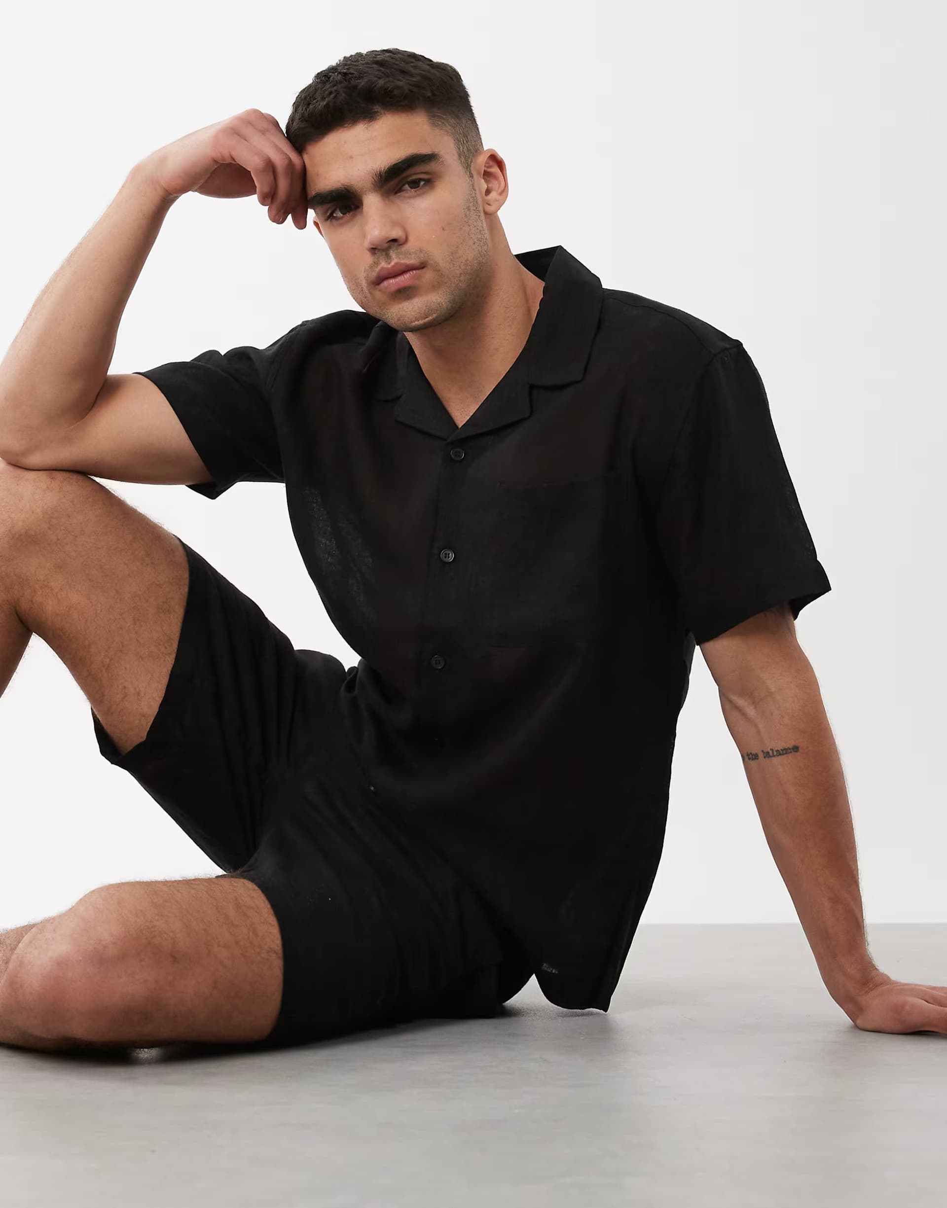 ASOS ONLY & SONS linen rich relaxed shirt co-ord in black