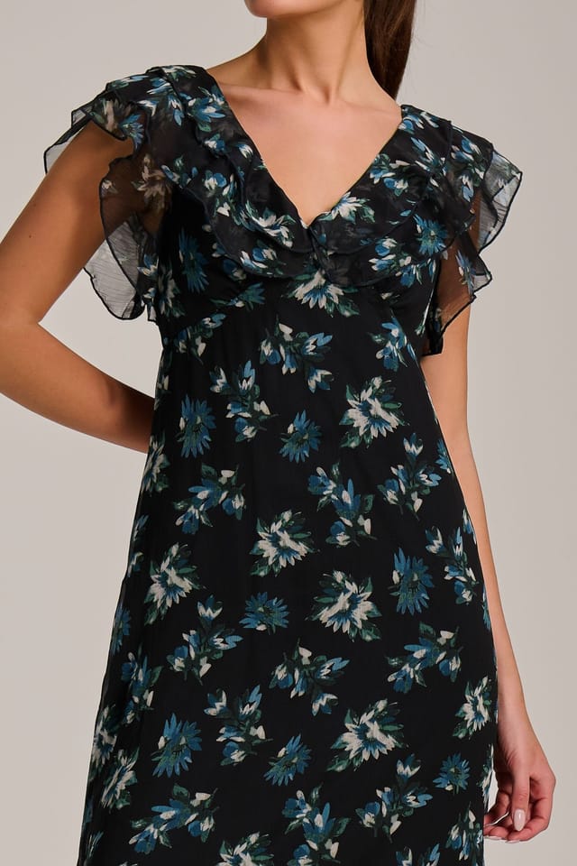 Jolie Moi Jolie Moi Women's Ruffle V Neckline Chiffon Midaxi Dress in Navy - 3