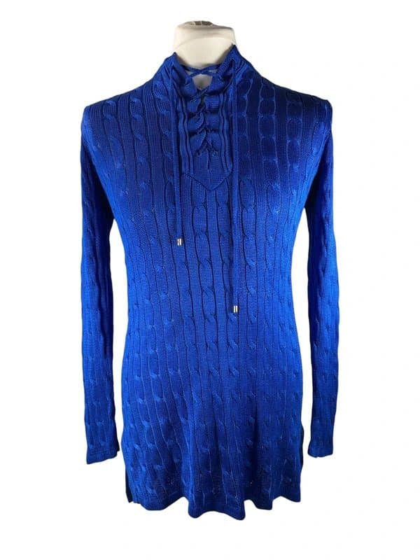 Ralph Lauren Ralph Lauren Black Label 100% Silk Cable Knit Tunic Long Sweater Jumper Blue
