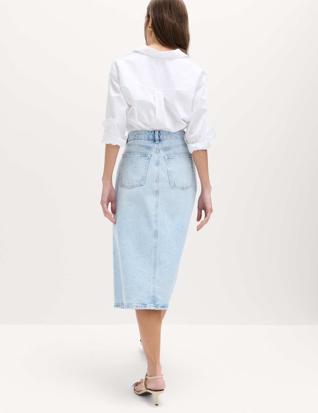 Marks & Spencer M&S Pure Cotton Denim Asymmetric Midi Wrap Skirt Light Indigo - 3