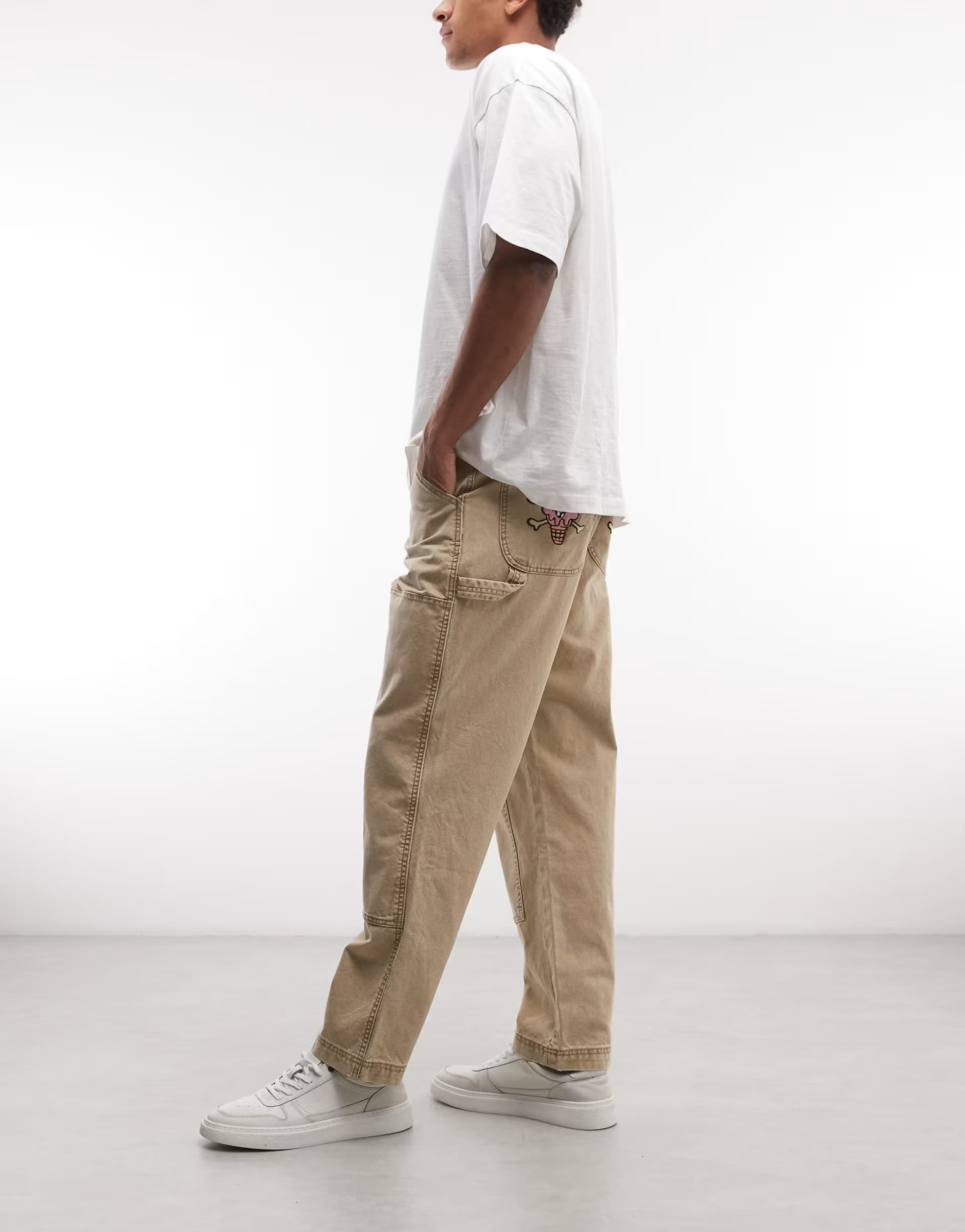 ASOS ICECREAM washed carpenter trousers with stitch detail in beige